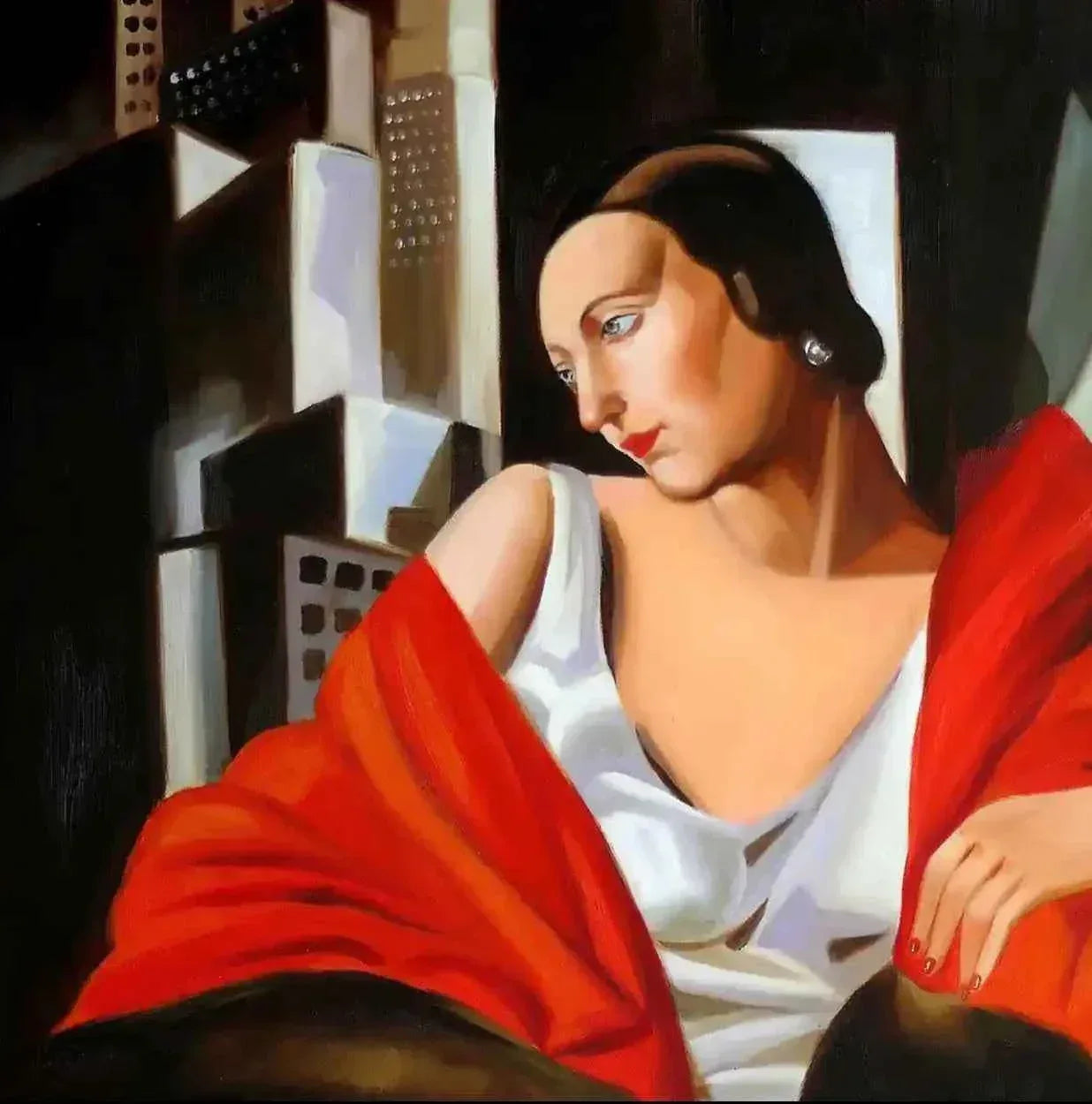 art déco-portrait-femme-lady-élégante-peinture-huile sur toile - Kikooyou Art Gallery