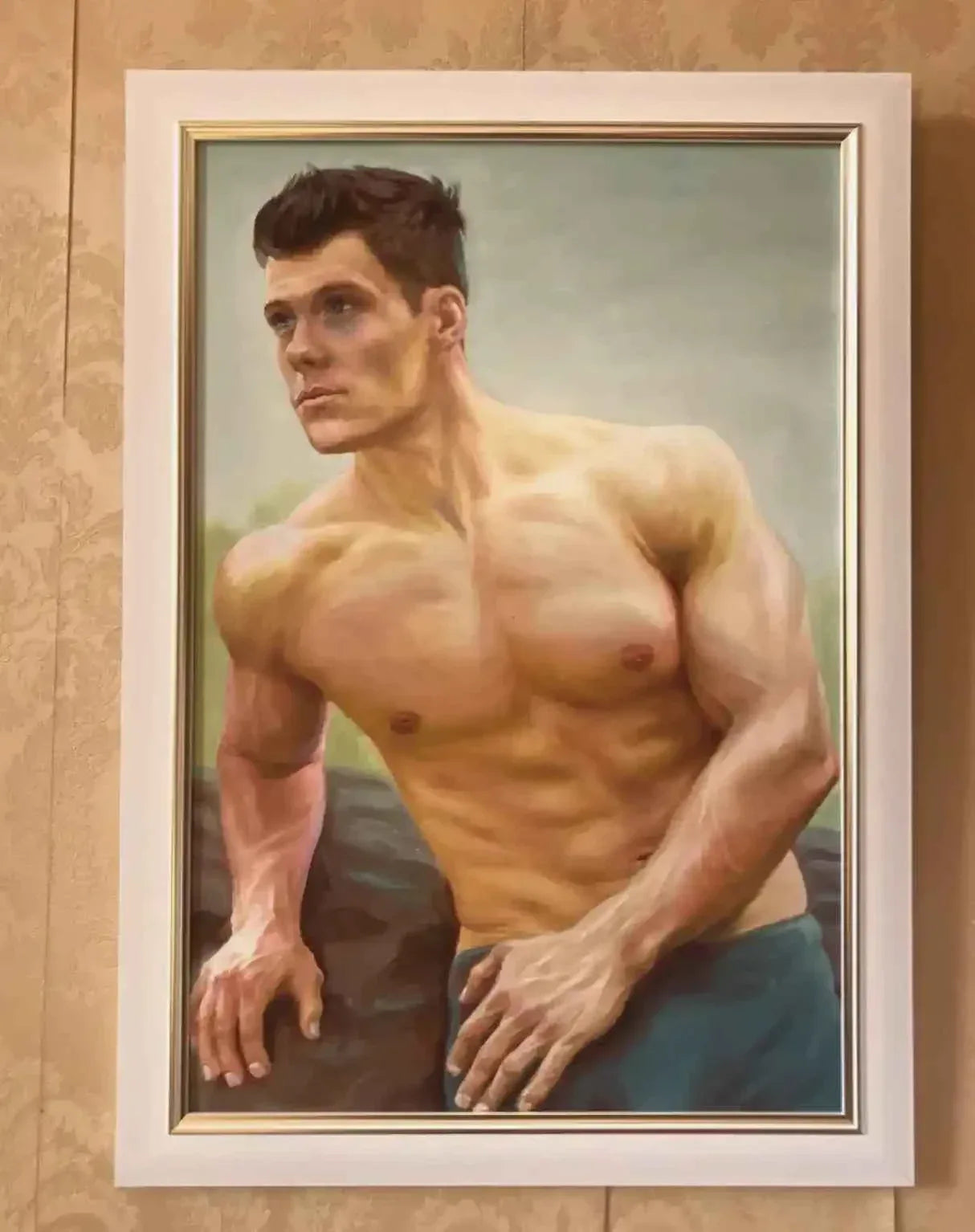 art-érotique-gay-peinture-huile sur carton-originale-homme-nu- - Kikooyou Art Gallery