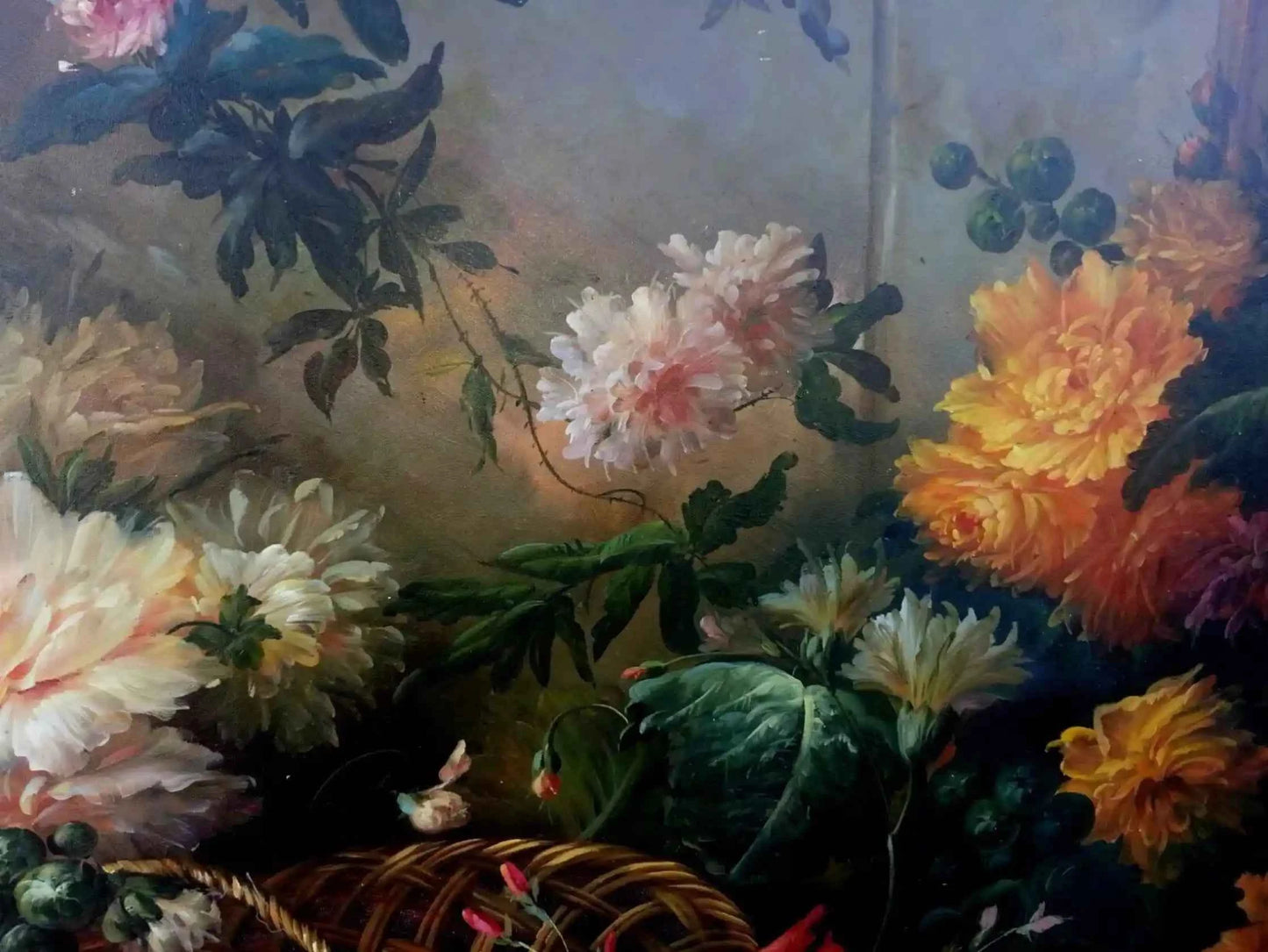 nature-morte-Still Life Flowers Master Quality 48x72" Stunning Hand Painted Oil on Canvas (shipped to USA only)