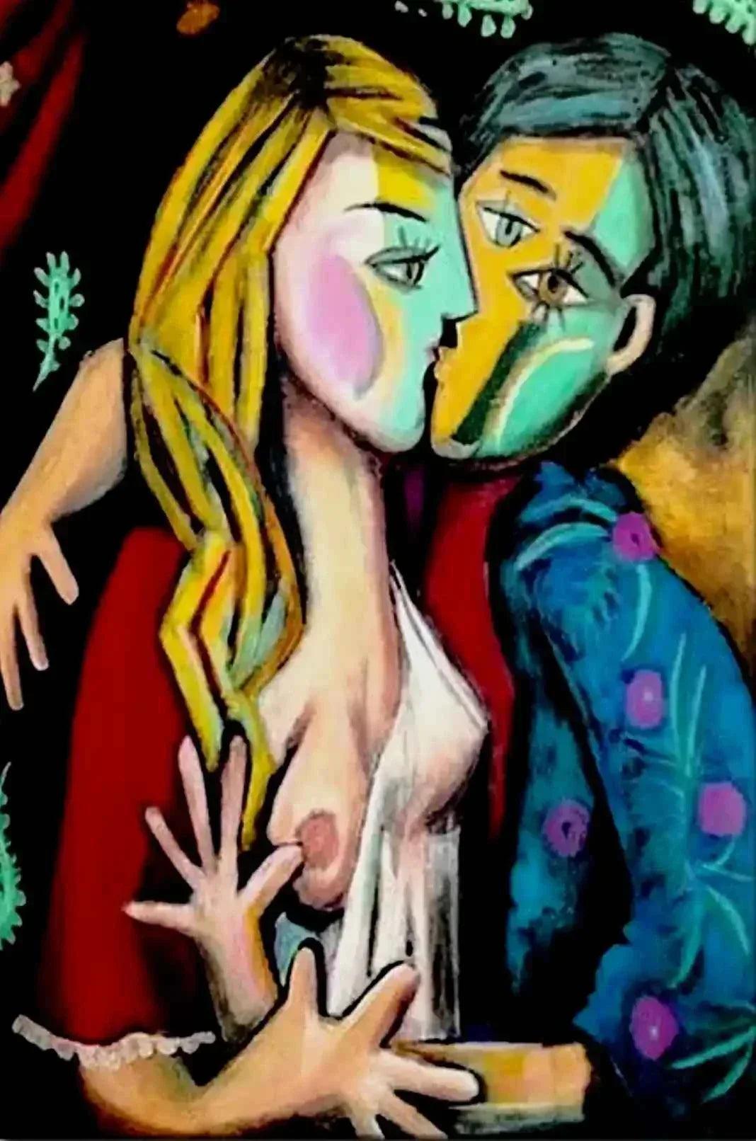 art-moderne-les amoureux-portrait-peinture-huile sur toile - Kikooyou Art Gallery