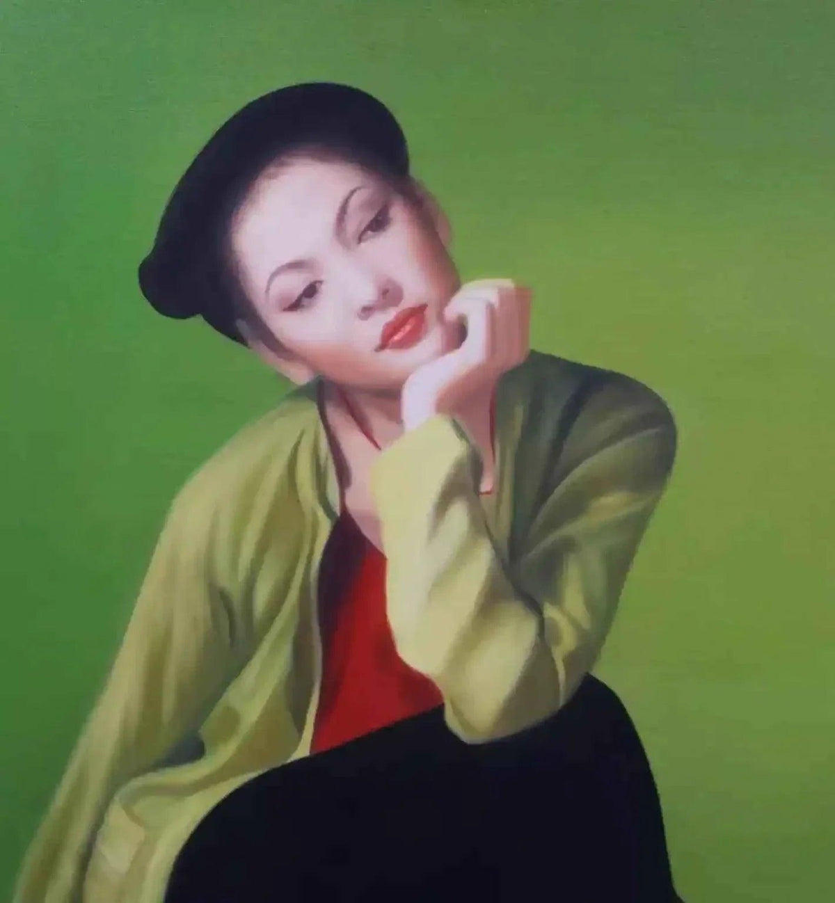 Grande peinture à l'huile sur toile d'une belle fille asiatique - Kikooyou Art Gallery