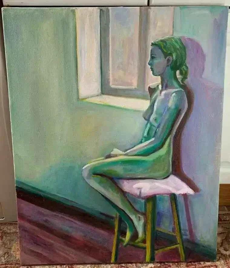 art-moderne-nue-intégrale-féminin-femme-fenetre-peinture-huile-toile - Kikooyou Art Gallery