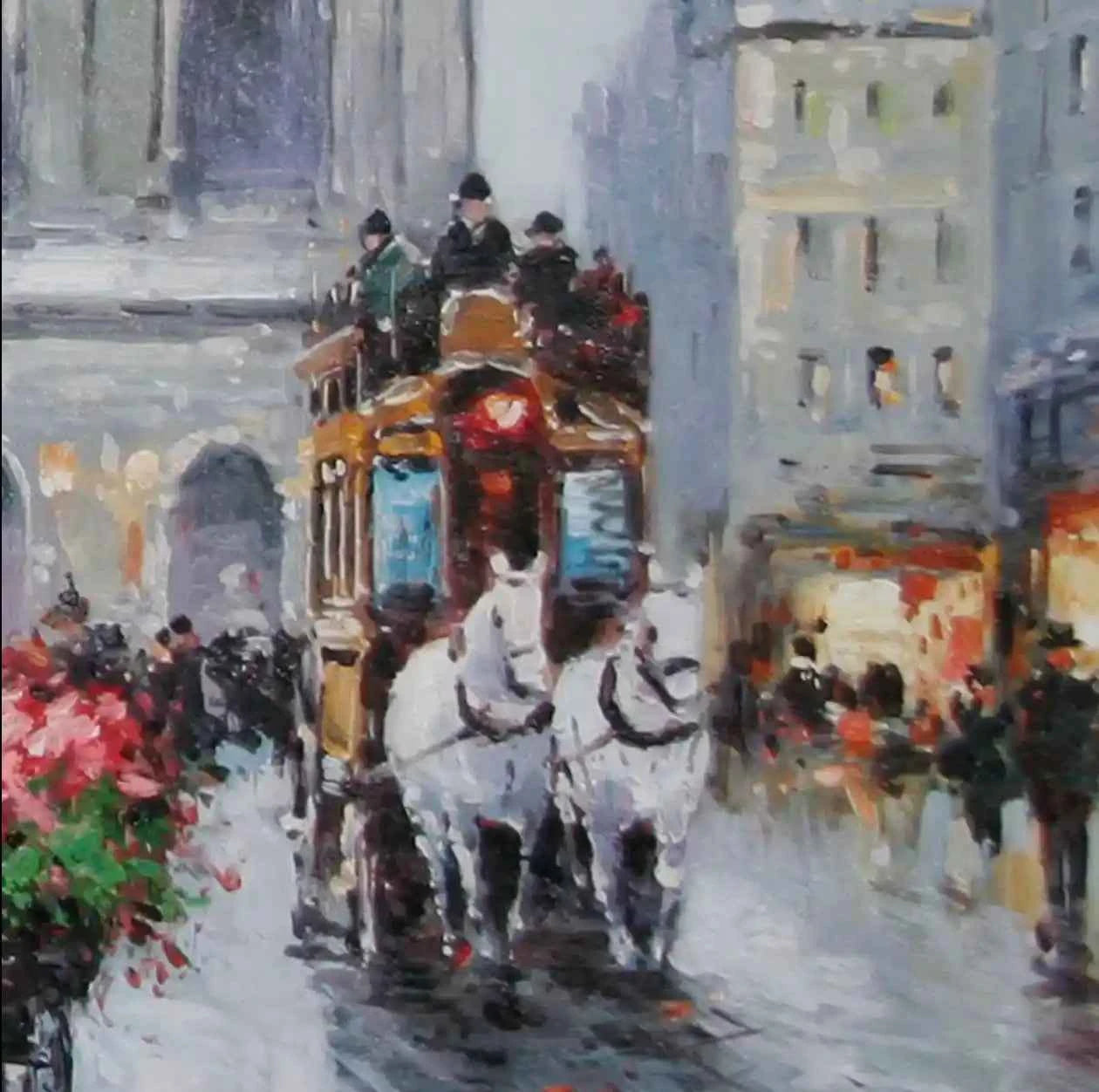 art déco-scene-vie-rue-Paris-peinture-huile sur toile