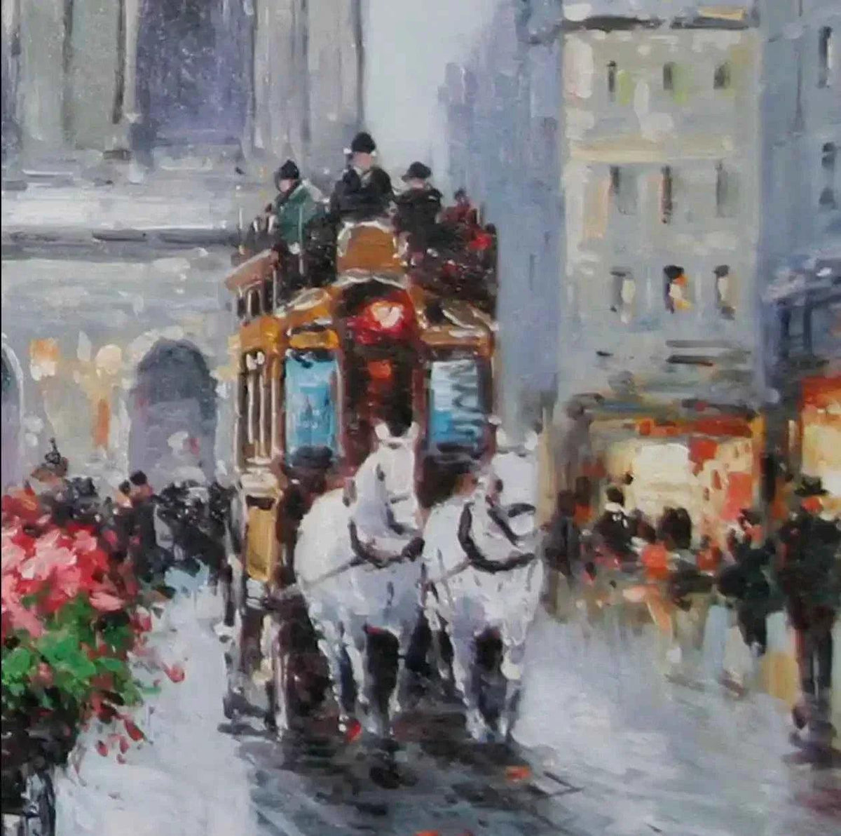 art déco-scene-vie-rue-Paris-peinture-huile sur toile - Kikooyou Art Gallery