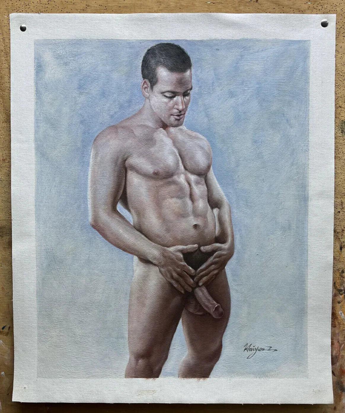 tableau peinture érotique huile sur toile homme nu intégrale - Kikooyou Art Gallery
