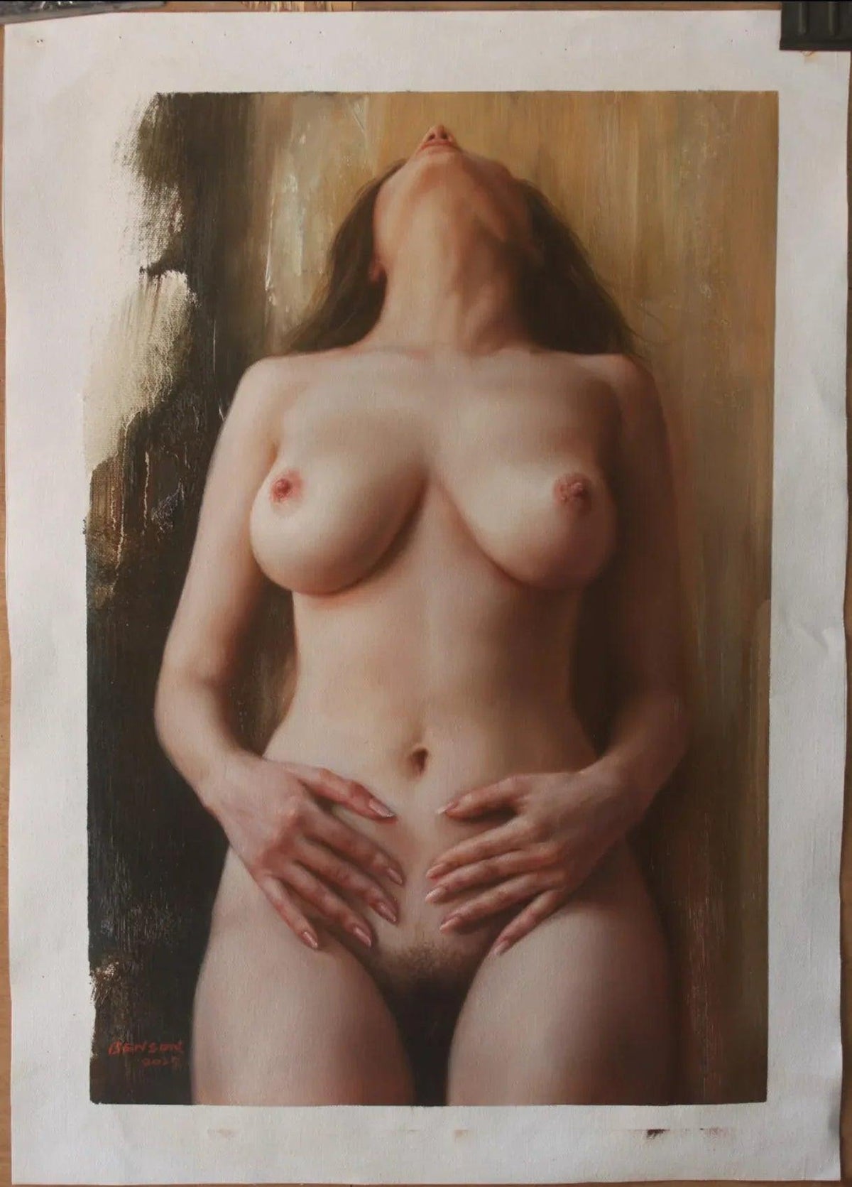 art-decoration-tableau-peinture-huile-toile-portrait-feminin-femme-nue-intégrale-poitrine - Kikooyou Art Gallery