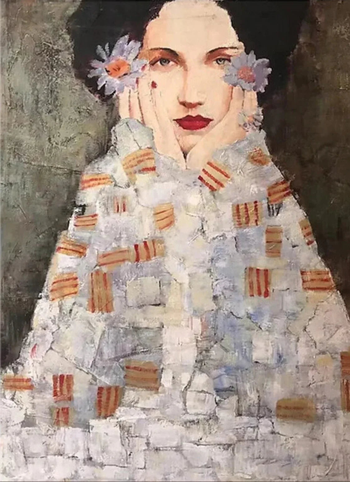 Portrait femme Klimt huile sur toile - Œuvre inspirée par Gustav Klimt - Kikooyou Art Gallery