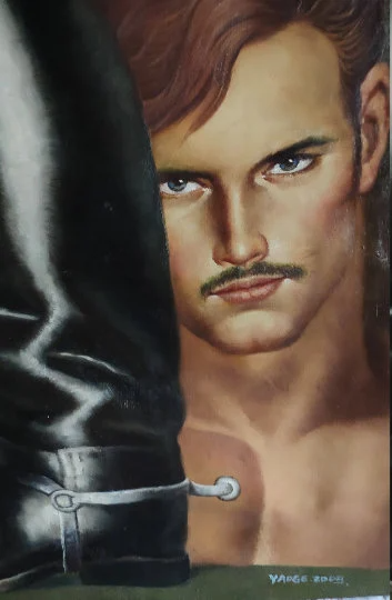 portrait naked man gay SM leather painting original painting oil on canvas