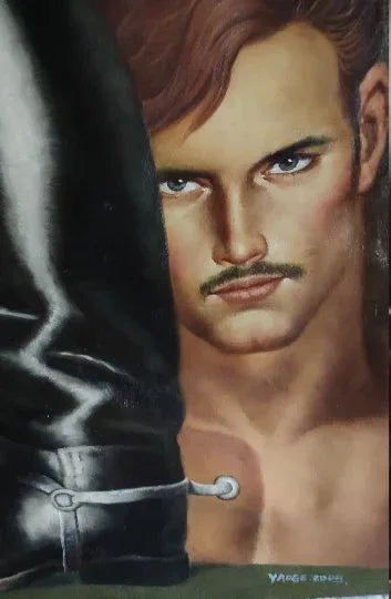 Peinture homme nu gay SM cuir : Mystère, force et séduction capturés sur toile - Kikooyou Art Gallery