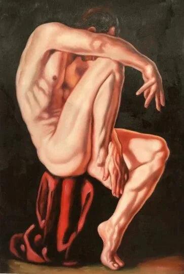 portrait art scène érotique homme nu huile sur toile signée - Kikooyou Art Gallery