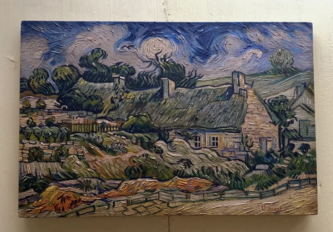 art-decoration-tableau-peinture-huile-toile-paysage-campagne-maison -d'après Van Gogh - Kikooyou Art Gallery