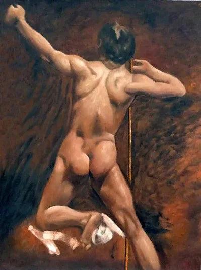 portrait art scène érotique homme nu huile sur toile signée - Kikooyou Art Gallery