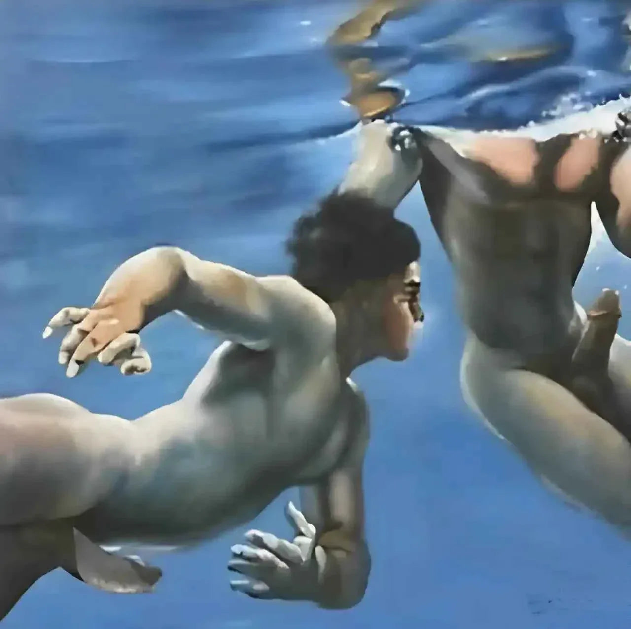 art érotique portrait homme-eau-nu originale peinture huile sur toile - Kikooyou Art Gallery