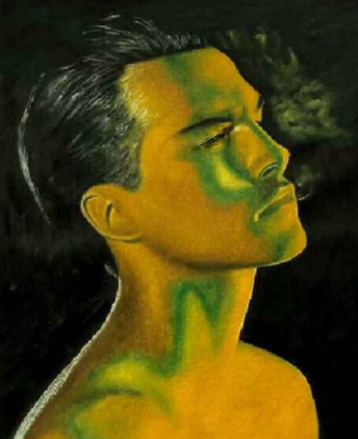 Portrait moderne d’un homme, couleurs vives jaune et vert, style art moderne