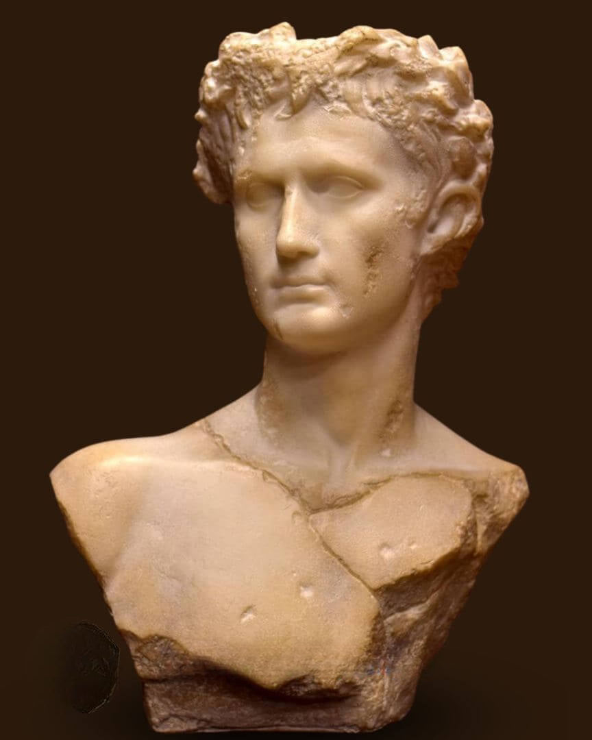 Buste de César Auguste, une reproduction fabriquée en marbre moulé Hauteur: 62 cm - Kikooyou Art Gallery