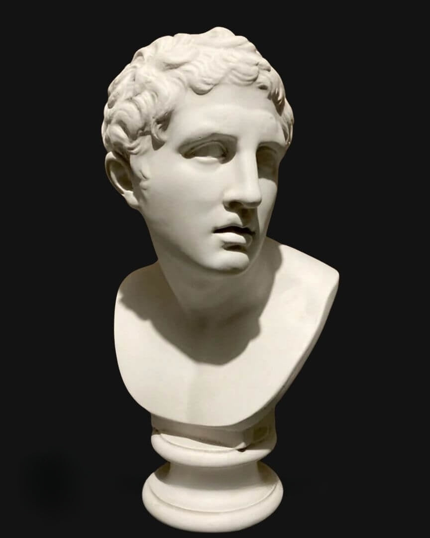 Tête du Discobole de Myron. Reproduction fabriquée en marbre moulé - Hauteur: 52 cm - Kikooyou Art Gallery