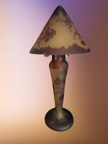 Lampe verre champignon Gallé Tip motif floral