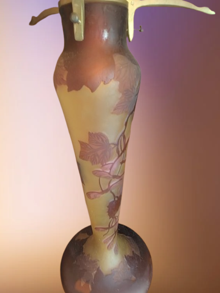 Lampe verre champignon Gallé Tip motif floral