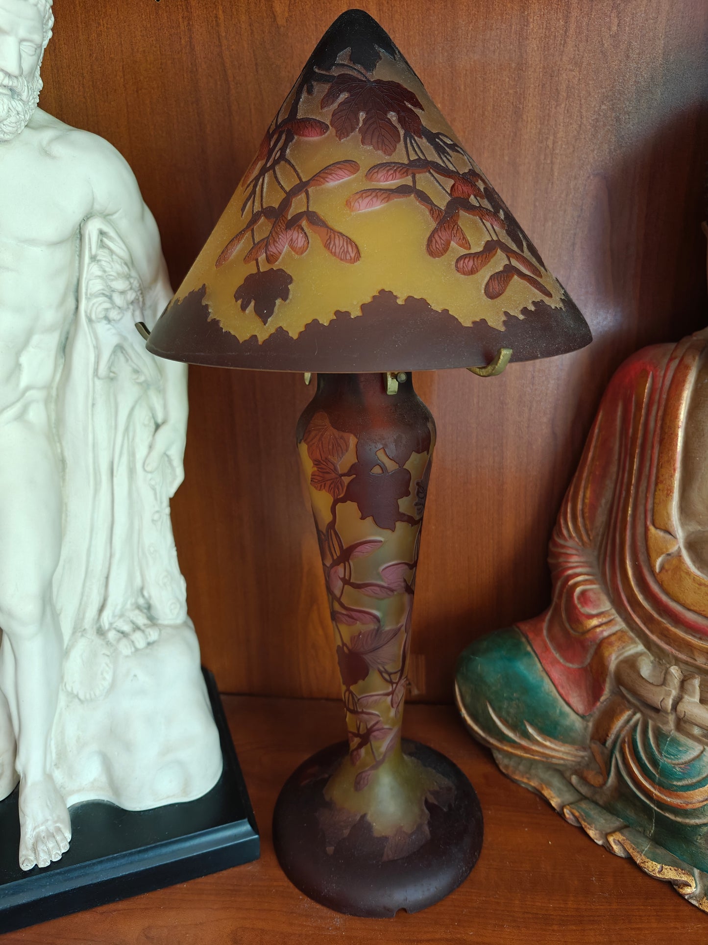Lampe verre champignon Gallé Tip motif floral