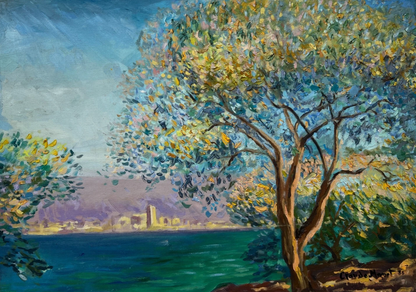 art-decoration-tableau-peinture-huile-toile-paysage-marin-arbre-d'après Monet