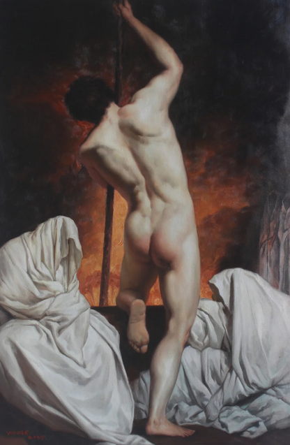 Nu masculin, huile sur toile, peinture de l'école européenne du XVIIIe siècle