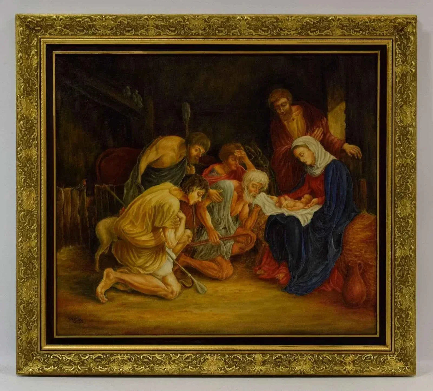 1966 Tableau ancien "La naissance du Christ", huile, signé et daté - Kikooyou Art Gallery - Kikooyou Art Gallery