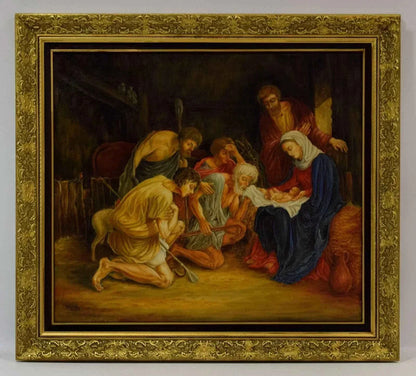 1966 Tableau ancien "La naissance du Christ", huile, signé et daté - Kikooyou Art Gallery - Kikooyou Art Gallery