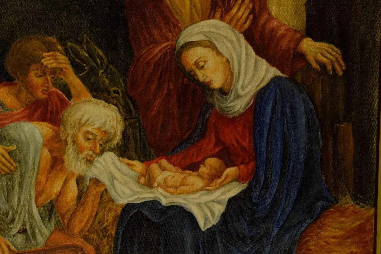 1966 Tableau ancien "La naissance du Christ", huile, signé et daté - Kikooyou Art Gallery - Kikooyou Art Gallery