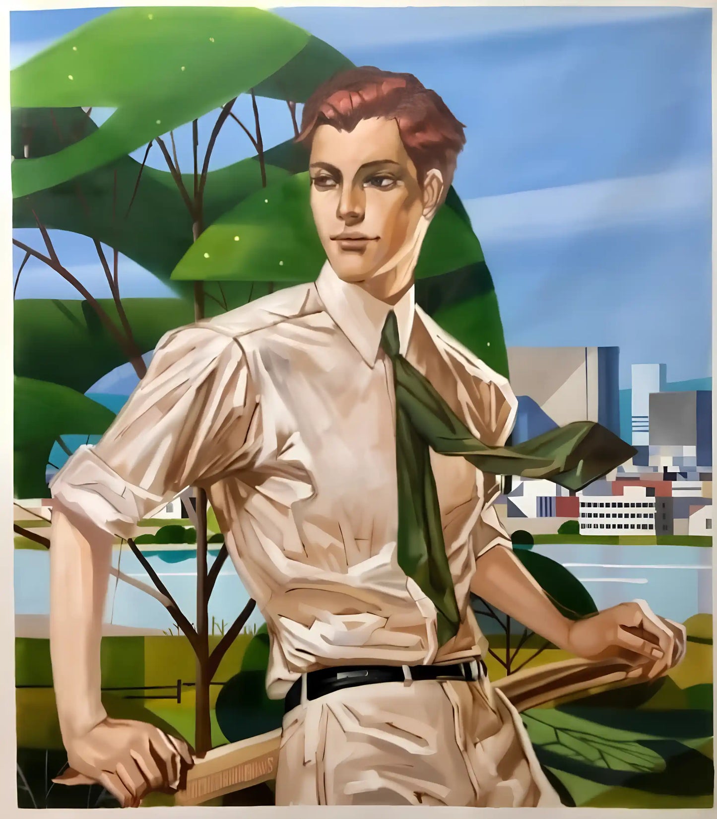 art déco-portrait-jeune-homme-sexy-peinture-huile sur toile-signée