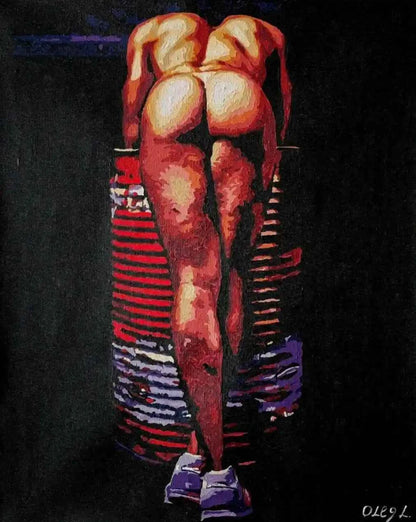 art-érotique-gay-peinture-huile sur toile-originale-homme-nu