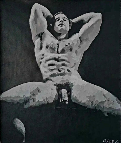 art-érotique-gay-peinture-huile sur toile-originale-homme-nu-intégrale