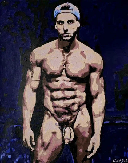 art-érotique-gay-peinture-huile sur toile-originale-homme-nu intégrale
