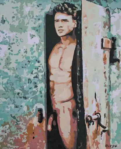 art-érotique-gay-peinture-huile sur toile-originale-homme-nu-intégrale