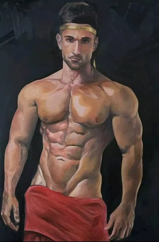 art-érotique-gay-peinture-huile sur toile-originale-homme-nu-torse