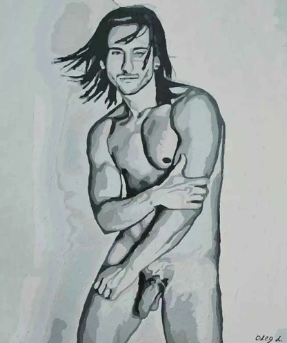 art-érotique-gay-peinture-huile sur toile-originale-homme-nu-intégrale