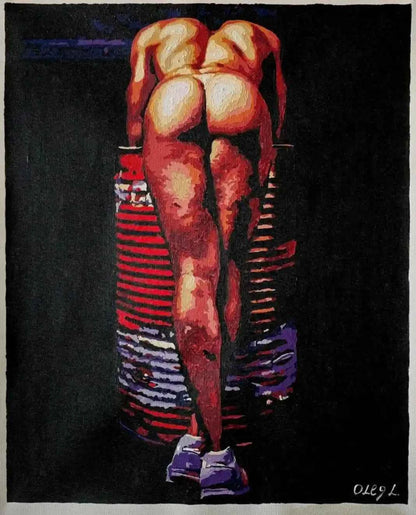 art-érotique-gay-peinture-huile sur toile-originale-homme-nu