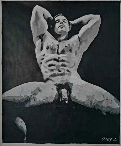 art-érotique-gay-peinture-huile sur toile-originale-homme-nu-intégrale