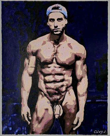 art-érotique-gay-peinture-huile sur toile-originale-homme-nu intégrale
