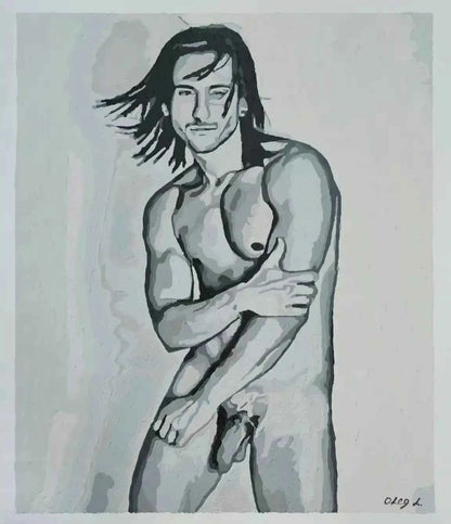art-érotique-gay-peinture-huile sur toile-originale-homme-nu-intégrale