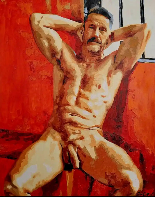 art-érotique-gay-peinture-huile sur toile-originale-homme-nu-intégrale