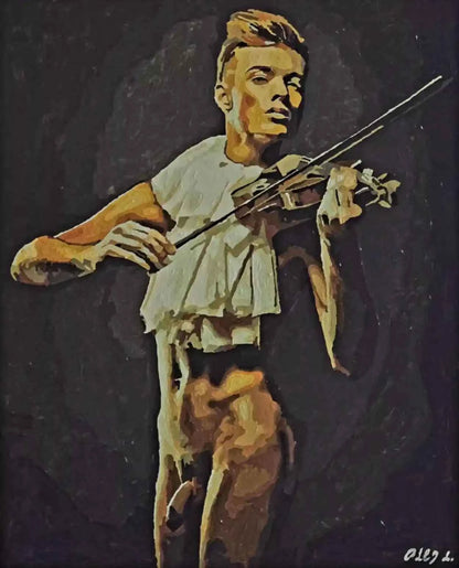 art-érotique-peinture-huile sur toile-violoniste-gay-homme-nu