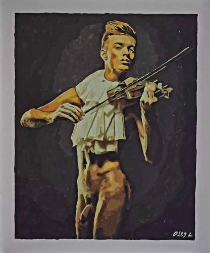 art-érotique-peinture-huile sur toile-violoniste-gay-homme-nu