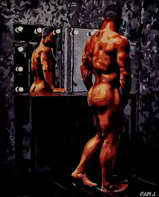 art-érotique-gay-peinture-huile sur toile-originale-homme-nu-intégrale