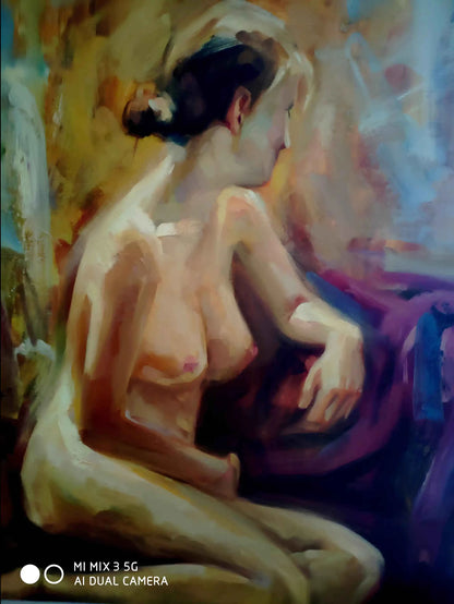 art-moderne-érotique-peinture-huile sur toile-originale-femme-nue-intégrale