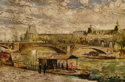 art-paysage-quai-pont-rivière-peinture-huile-toile