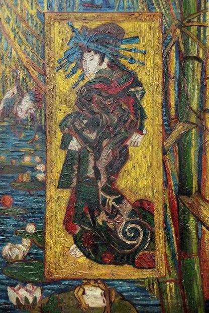 art-moderne-portrait-feminin-femme-japonaise-kimono-peinture-huile-toile