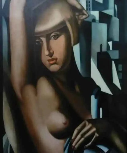 art-moderne-art déco-portrait-féminin-femme-nue-peinture-huile-toile