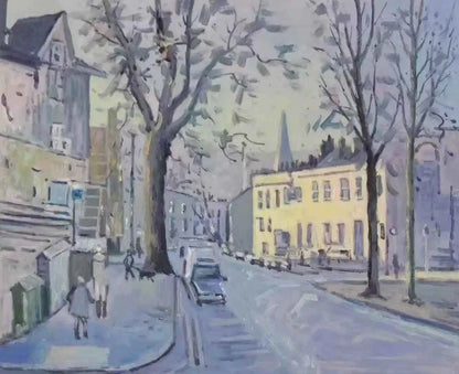 art-paysage-scène-rue-ville-personnages-peinture-huile-toile