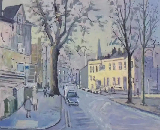 art-paysage-scène-rue-ville-personnages-peinture-huile-toile