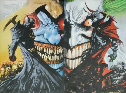 art-cartoon-combat-batman-chevalier-noir-peinture-huile-toile